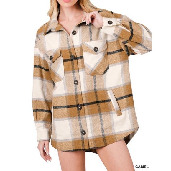 Camel tan plaid shacket - new with tags!! - Picture 2 of 4